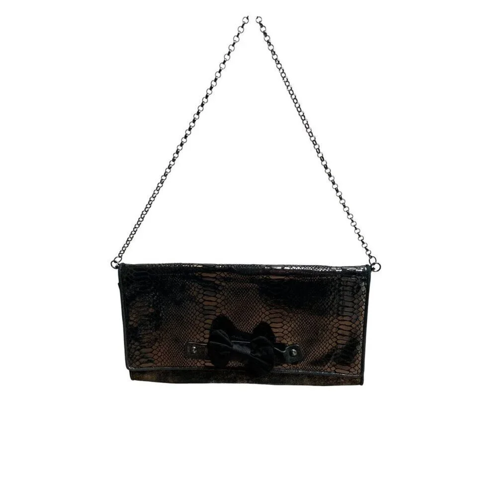 Betsey Johnson Faux Snake Skin Black Matallic Box Animal Print Clutch